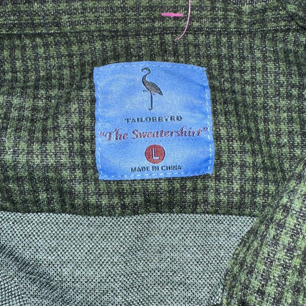 TailorByrd Olive Green Houndstooth Heavyweight Button Down Flannel Large - Picture 3 of 5